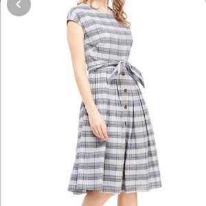 Plaid Tie Waist Cap Sleeve Dress (worn once!)